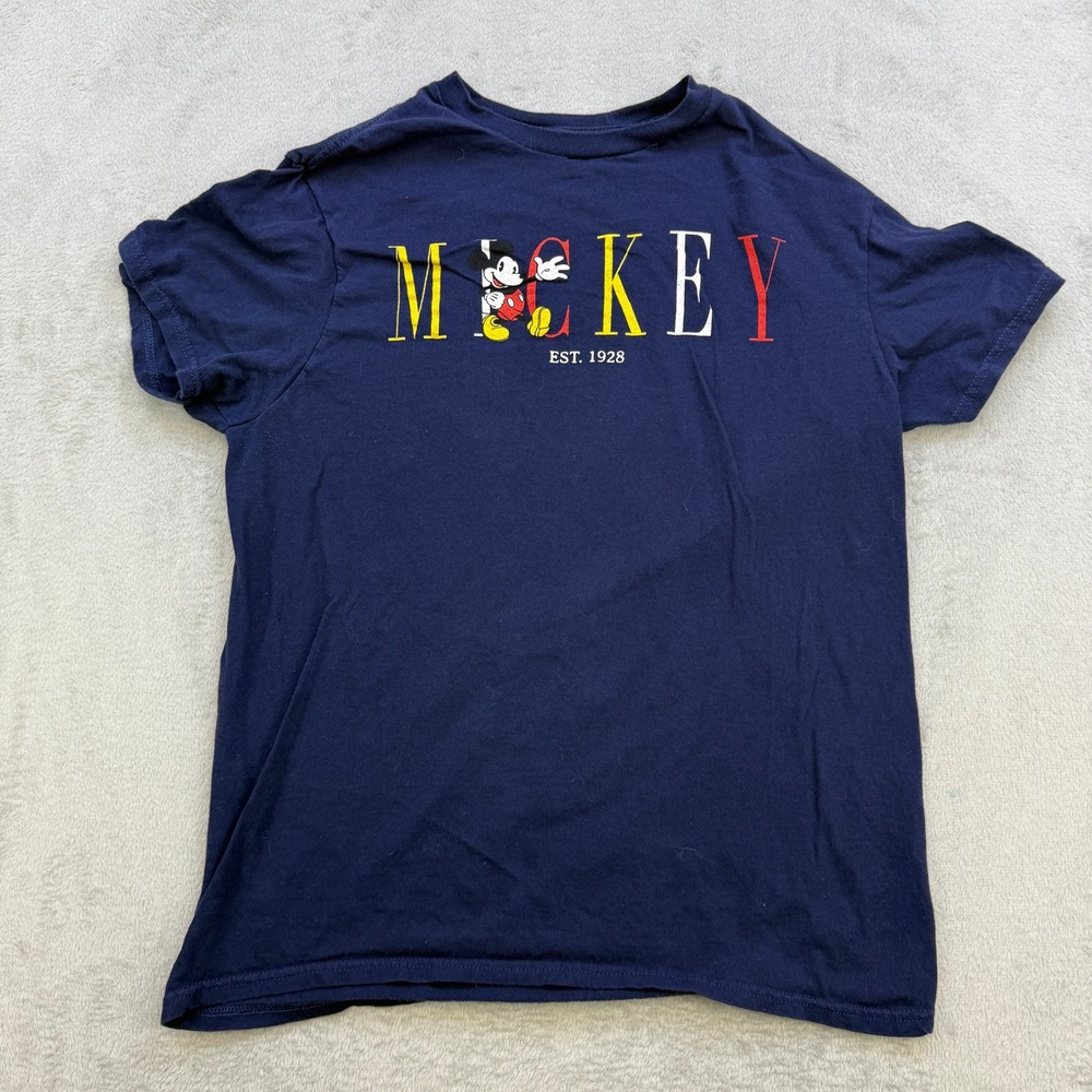 Disney Mickey Mouse Shirt Mens Medium Navy Blue Graphic Tee Est 1928 Classic